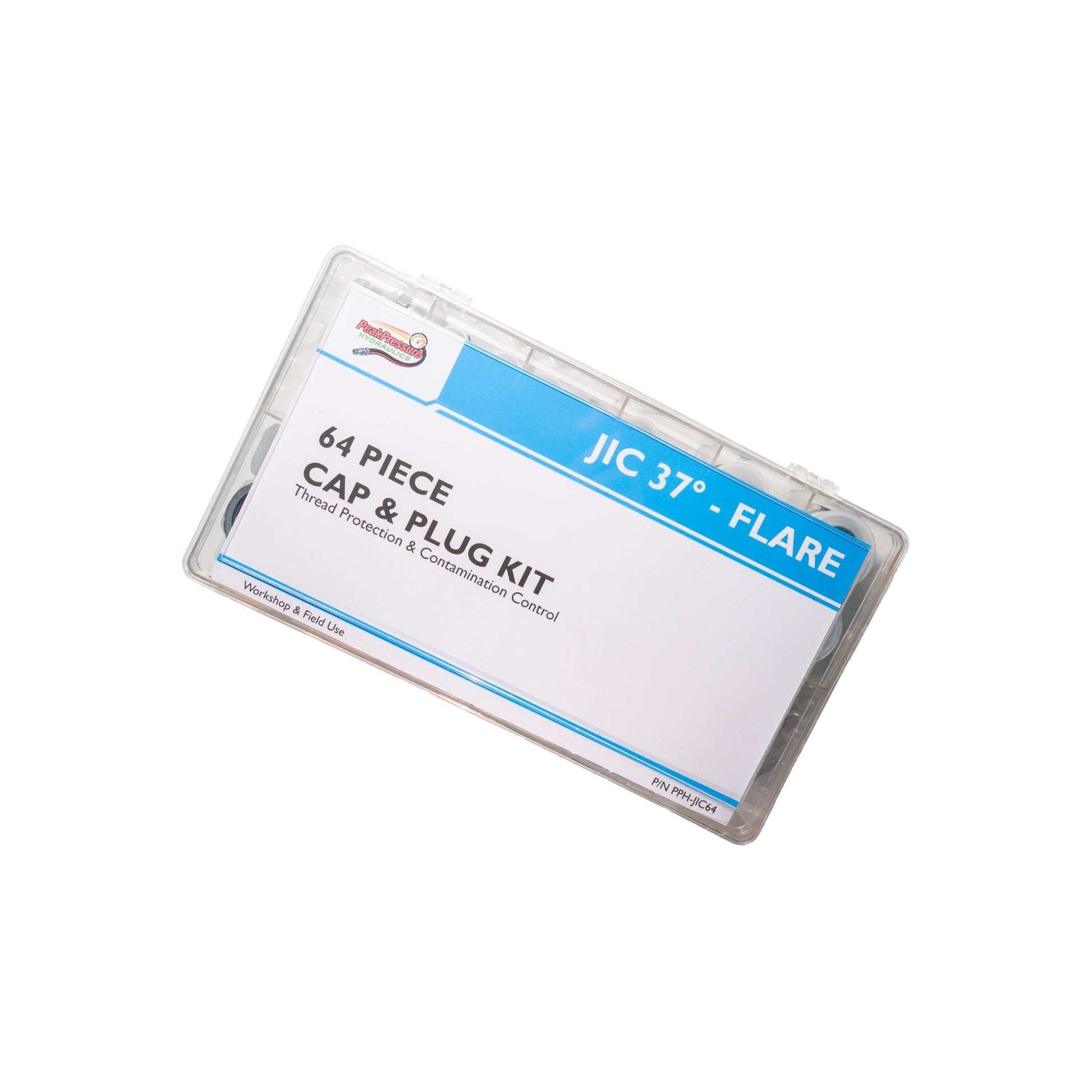 JIC 37° hydraulic cap and plug kit open case angled view