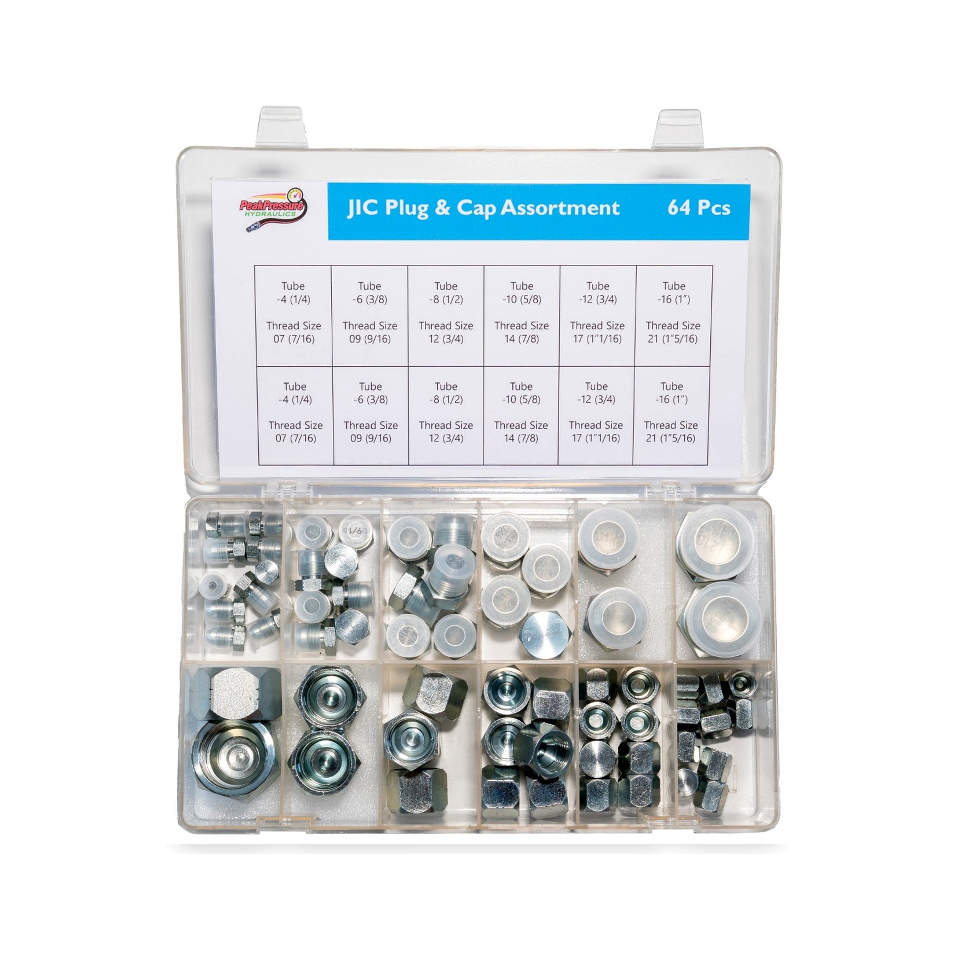 JIC 37° hydraulic cap and plug kit in open carry case